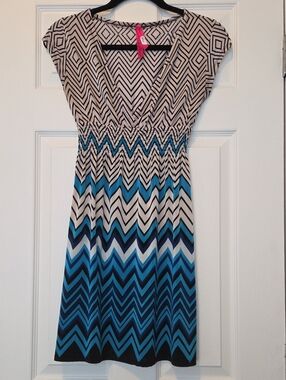 Women's Chevron V-Neck Blue Pattern Dress
